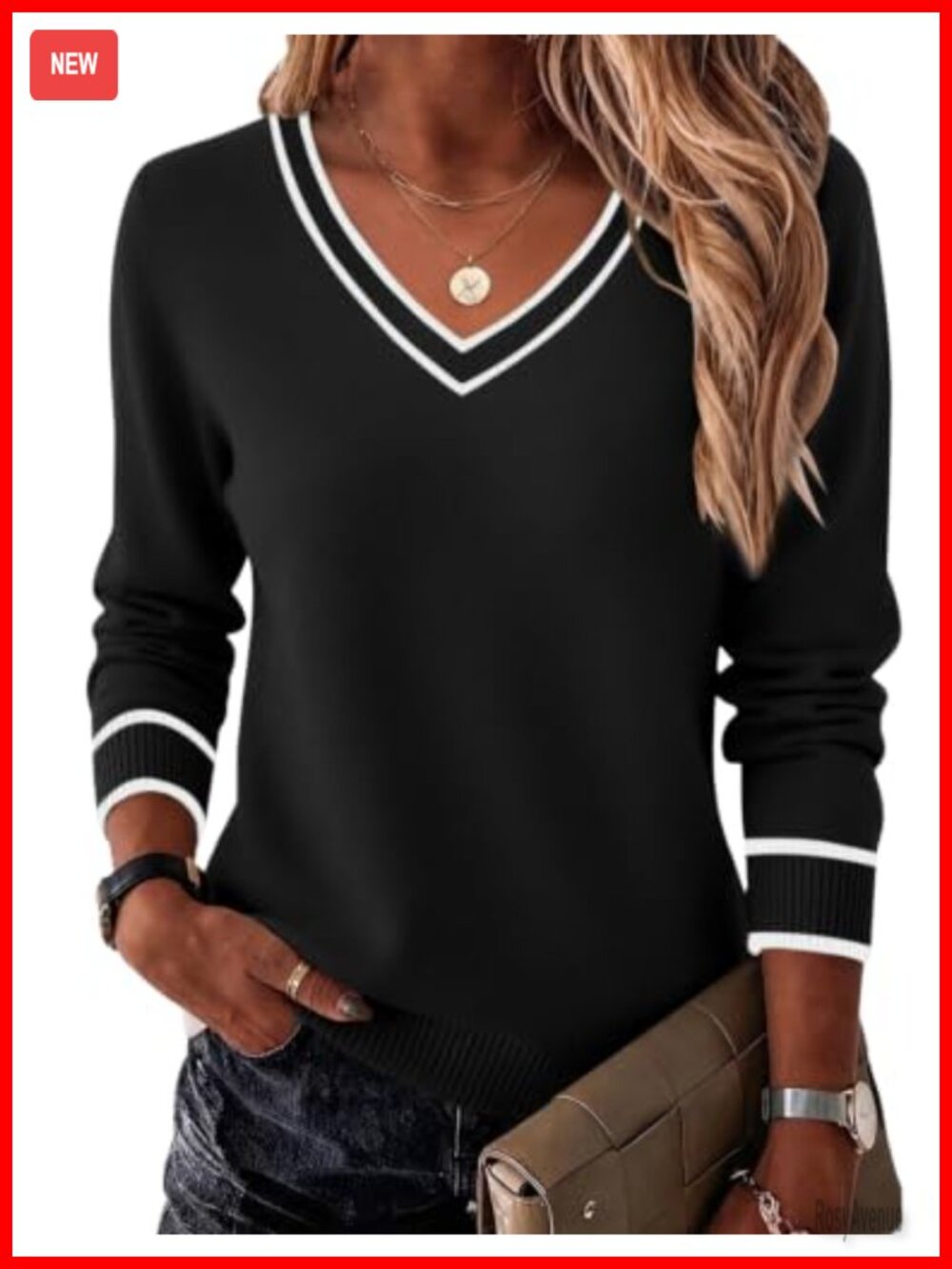 Women's Long Sleeve V-Neck Ribbed Knit Sweater Pullover